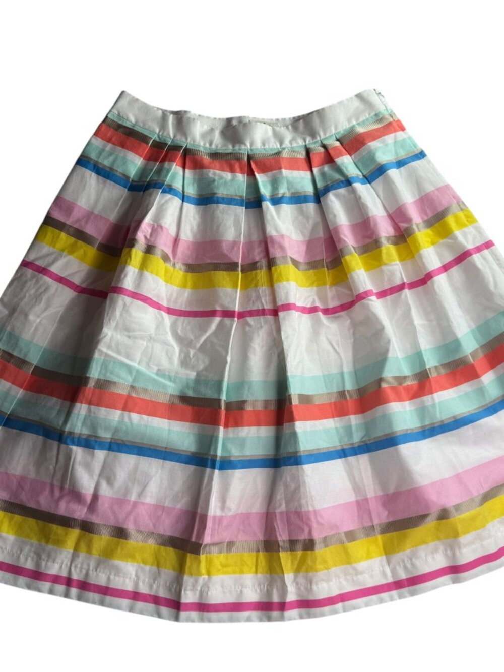 KATE SPADE Striped Skirt, Long, White / Pink / Yellow.  "SKIRT THE RULES" Sz 12